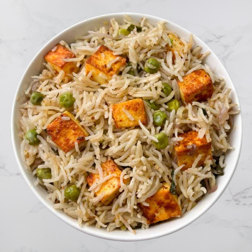 Paneer Biryani (Green peas rice bowl with cottage cheese)